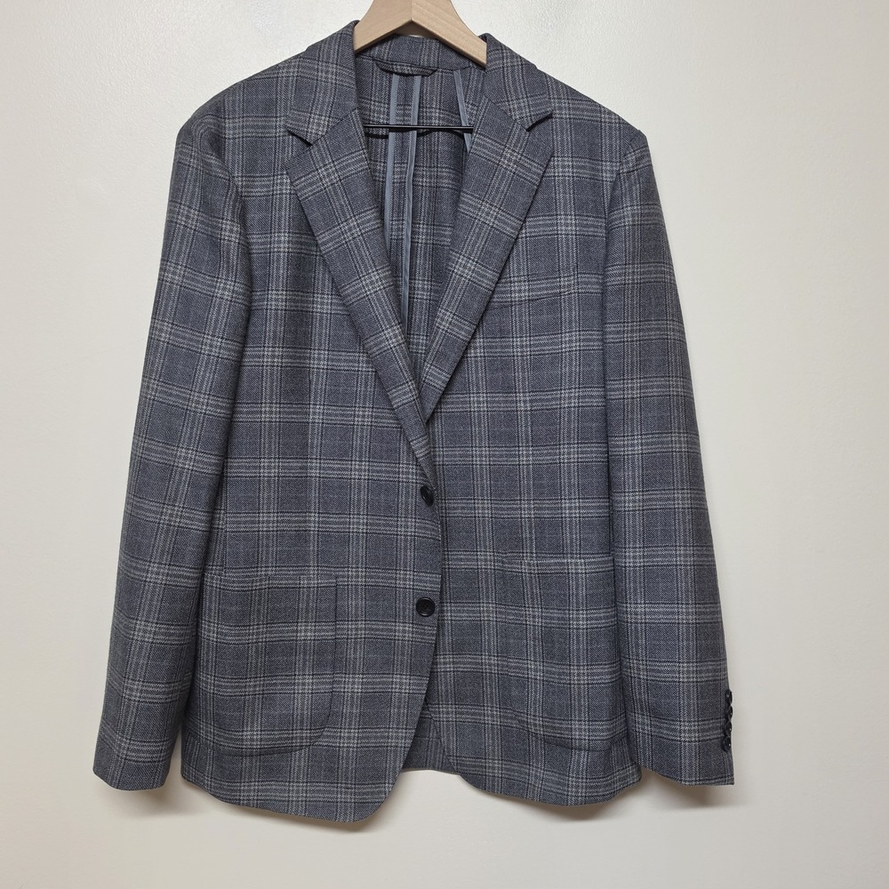 Bonobos Lanificio Comero Blazer Mens 40R Slim Fit Gray Plaid Wool Unstructured